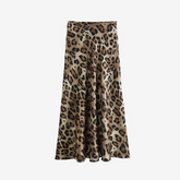 Satin Animal Print Midi Skirt