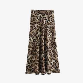 Satin Animal Print Midi Skirt