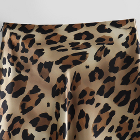 Satin Animal Print Midi Skirt