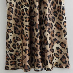 Satin Animal Print Midi Skirt