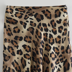 Satin Animal Print Midi Skirt